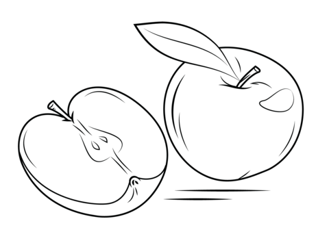 Whole Apple And Cross Section Coloring Page